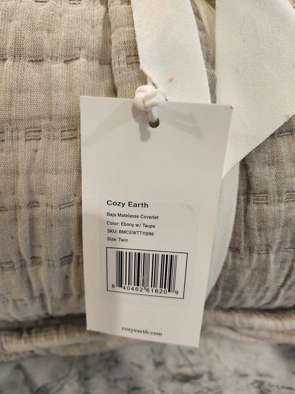 Cozy Earth Baja Matelasse Coverlet Twin Ebony Taupe NWT Luxury Bedding